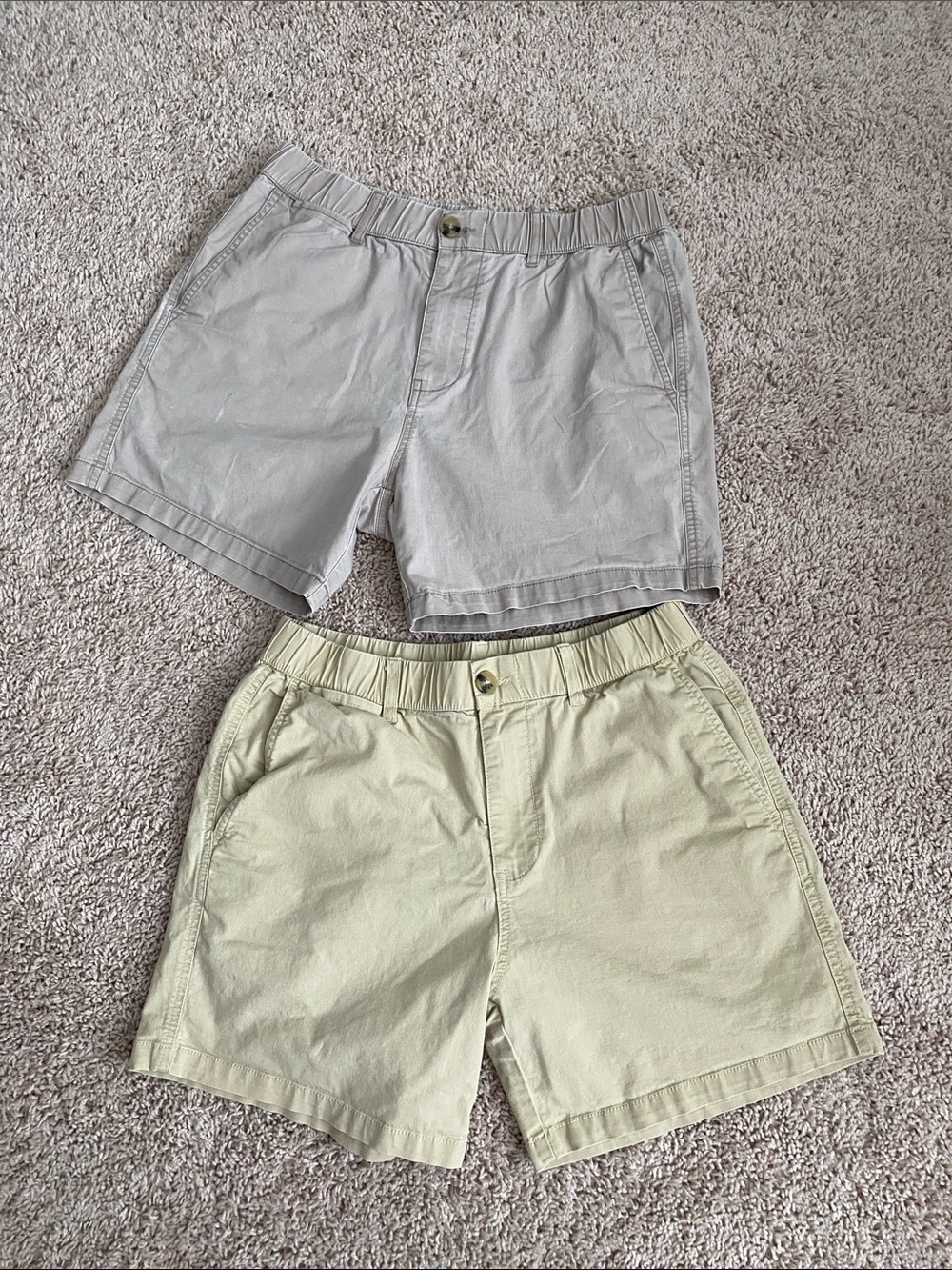 Bundle of two Men's Flat Front Elastic-Waist Shorts in tan
